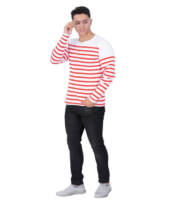 Men's Premium Red Striped Regular Fit Full Sleeve Cotton T-Shirt - Image 1