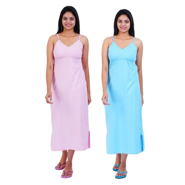 Women Cotton Maxi Seamless Bra Nighty Slip - Pack of 2 - Image 1