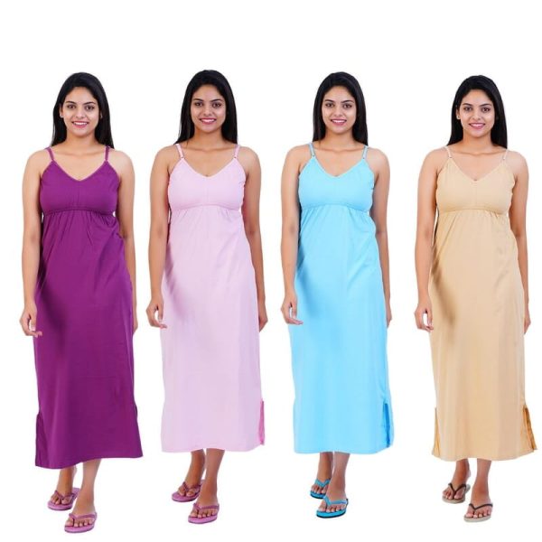 Women Cotton Maxi Seamless Bra Nighty Slip - Pack of 4 - Image 1